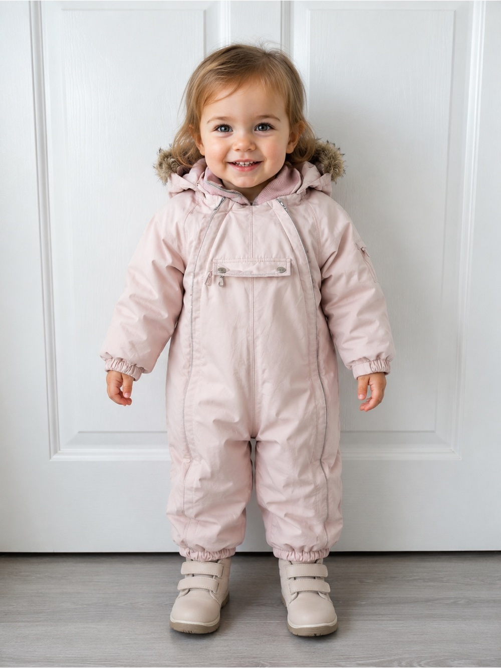 Wheat Nickie Toddler Snowsuit Pink Faux Fur Hood One Piece Winter Suit